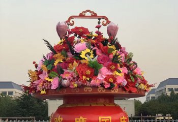 花籃雕塑-天安門春節(jié)玻璃鋼彩繪歡度國慶花籃雕塑