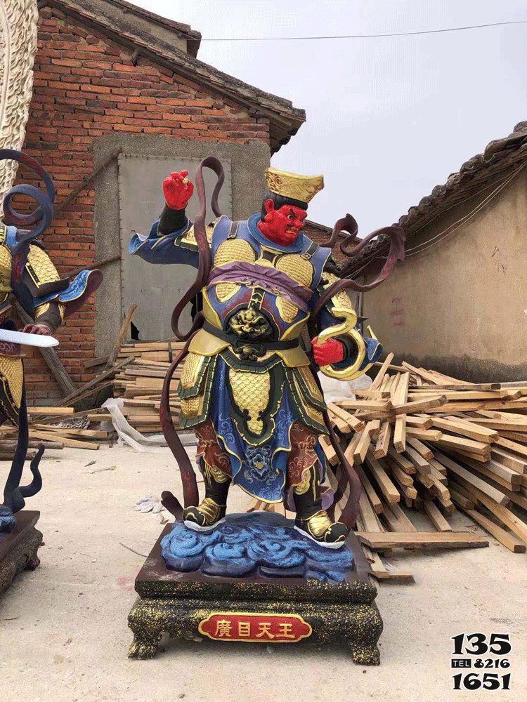 天王雕塑-玻璃鋼廣目天王彩繪寺廟供奉天王雕塑高清圖片