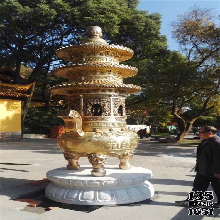 香爐雕塑-不銹鋼鎏金寺廟祭祀上香香爐雕塑高清圖片