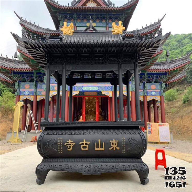 香爐雕塑-仿古寺院門前青銅寶蓋燒香祈福香爐高清圖片