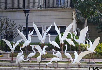 鶴雕塑-公園廣場一群玻璃鋼飛翔的鶴雕塑