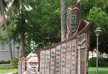 孔子雕塑-公園廣場草坪擺放孔子論語玻璃鋼仿銅浮雕