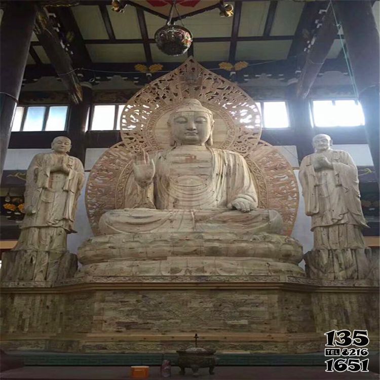 三寶佛雕塑-寺廟大型神佛景觀大理石石雕三寶佛雕塑高清圖片