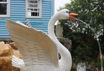 天鵝雕塑-公園玻璃鋼切面噴水創意白天鵝雕塑