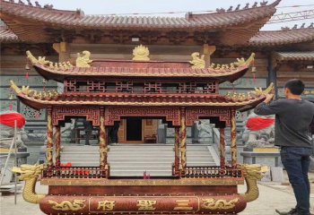 香爐雕塑-景區寺廟大殿門前擺放鑄銅八柱燒香香爐擺件