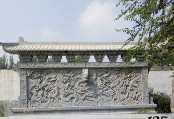 九龍壁雕塑-古代園林九龍壁石浮雕影壁