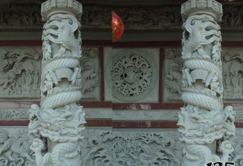 龍柱雕塑-寺廟景區大殿門前大理石龍柱石雕