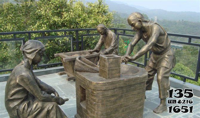 茶雕塑-廣場銅雕女子烘茶的人物景觀茶雕塑高清圖片