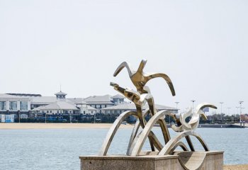 游泳雕塑-景區海邊不銹鋼公園抽象游泳雕塑