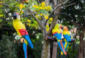 鸚鵡雕塑-花園廣場上玻璃鋼仿真動物鸚鵡雕塑