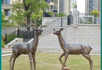 梅花鹿雕塑-校園創意景觀玻璃鋼仿銅梅花鹿雕塑