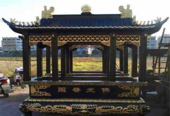 香爐雕塑-仿古八柱鑄鐵漆金帶蓋道教寺院擺放香爐