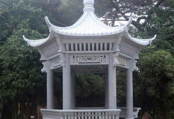 涼亭雕塑-新款漢白玉鏤空園林景觀座椅休息涼亭