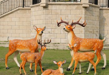 鹿雕塑-公園景區(qū)玻璃鋼彩繪一家五口鹿雕塑