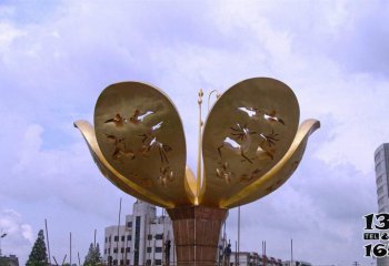 花朵雕塑-城市大型不銹鋼鏤空網格花朵雕塑