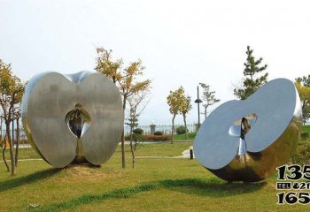 蘋果雕塑-學校草坪切面不銹鋼公園半塊蘋果雕塑