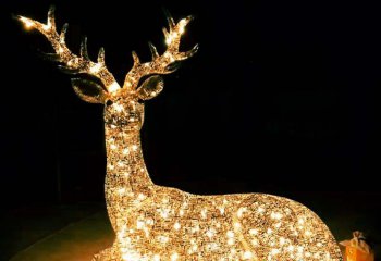 梅花鹿雕塑-公園大型仿真動物夜晚照明梅花鹿雕塑