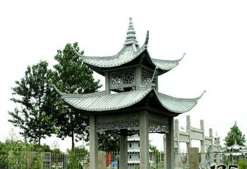 涼亭雕塑-花崗巖仿古建鏤空學院草坪擺放涼亭雕塑