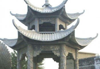 涼亭雕塑-雙層仿古建青石戶外園林小區擺放休閑涼亭雕塑