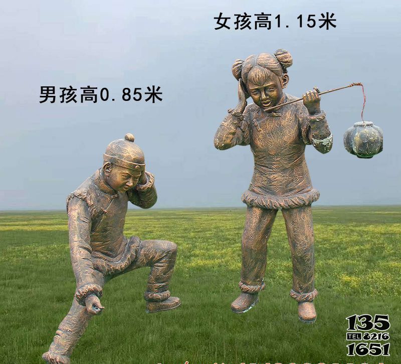 放鞭炮雕塑-古代人物銅雕兒童放鞭炮雕塑高清圖片