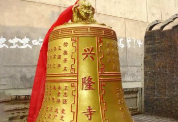 銅鐘雕塑-彩繪鎏金寺廟景觀銅鐘雕塑