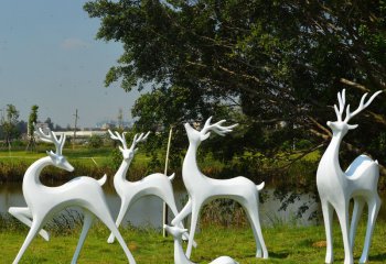 梅花鹿雕塑-海邊創(chuàng)意裝飾品公園草坪玻璃鋼梅花鹿雕塑