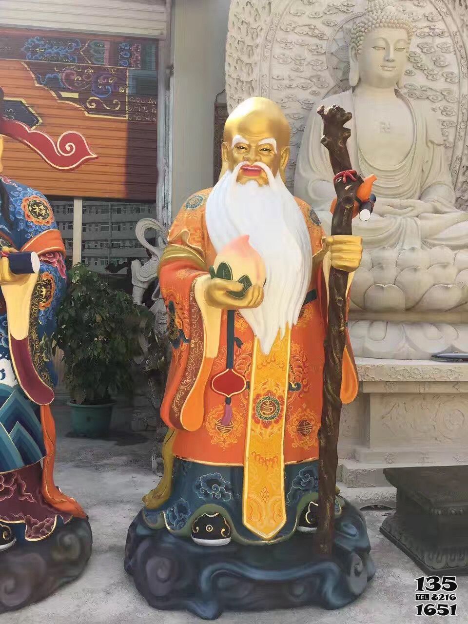 福祿壽雕塑-大型玻璃鋼景區壽星人物景觀福祿壽雕塑高清圖片