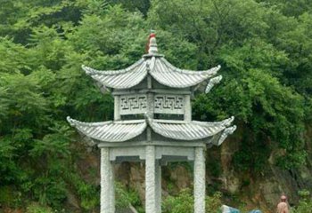 涼亭雕塑-鄉村河道邊擺放鏤空雕刻青石仿古建涼亭