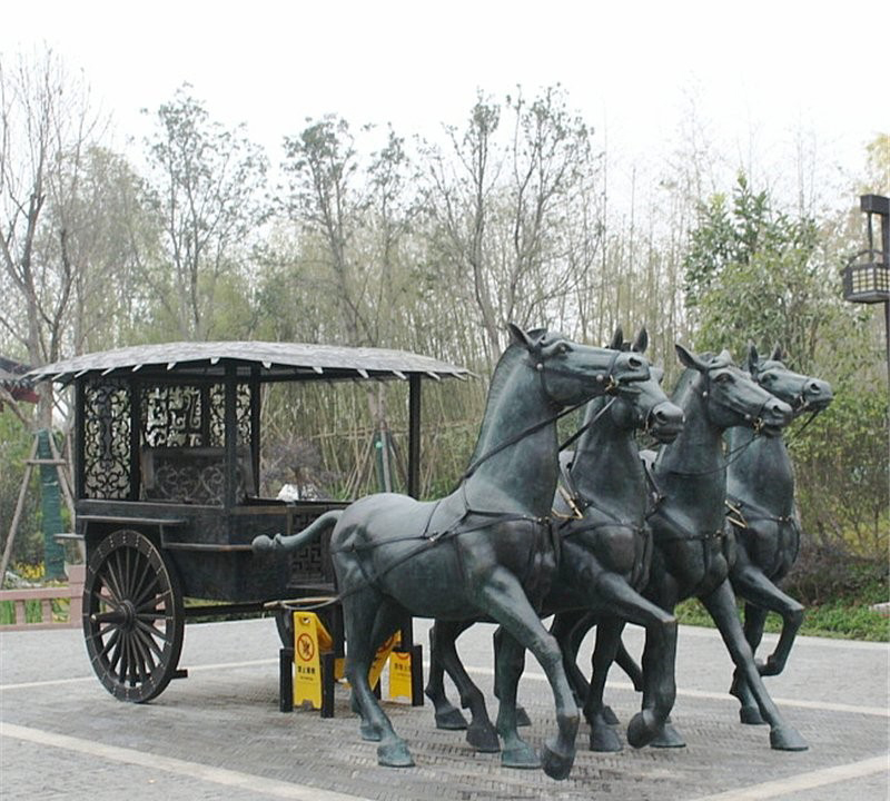 青銅古代馬車雕塑-青銅古代馬車雕塑 園林景觀銅雕高清圖片